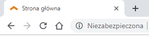 Zrzut ekranu z przeglądarki obrazujący brak zabezpieczenia SSL