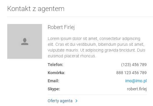 Informacje o agencie + link do ofert z którymi jest powiązany