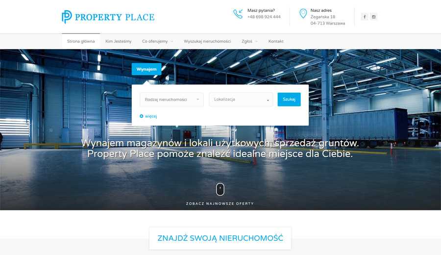 Zrzut ekranu głównej strony portalu www.propertyplace.pl