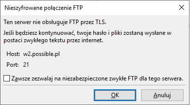 Komunikat o niezabezpieczonym połączeniu