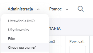 Grupy uprawnień w menu Administracja w programie IMO