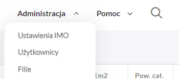 Użytkownicy i Filie w menu Administracja w programie IMO